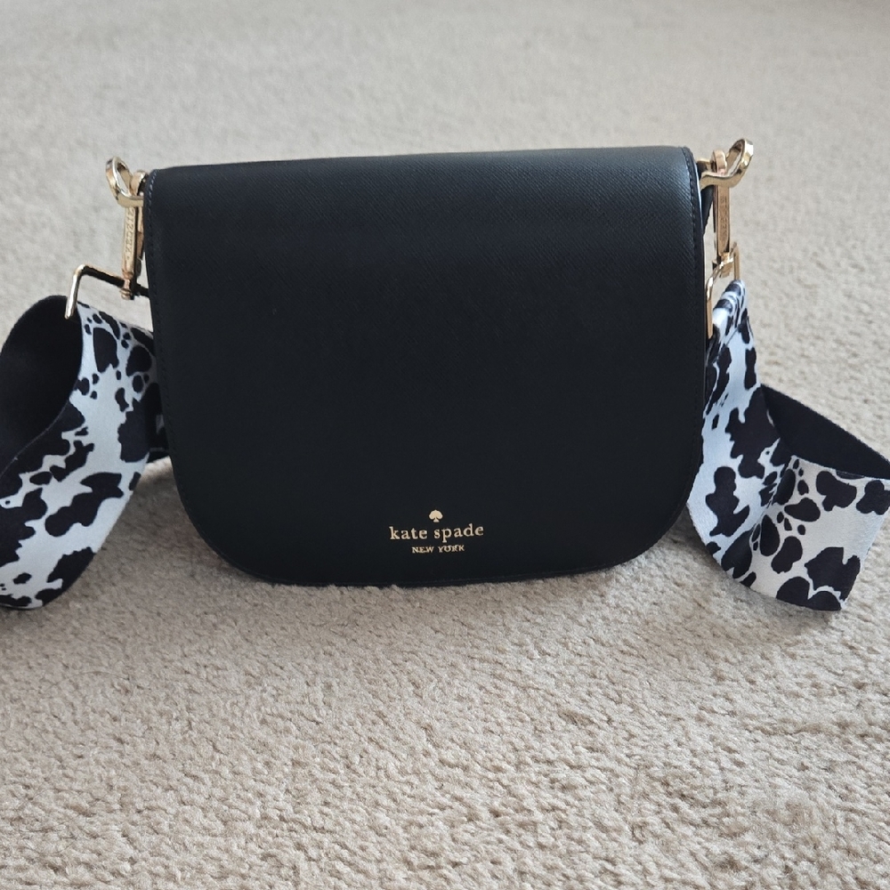 Kate Spade Black Crossbody Bag with Cow Print Strap